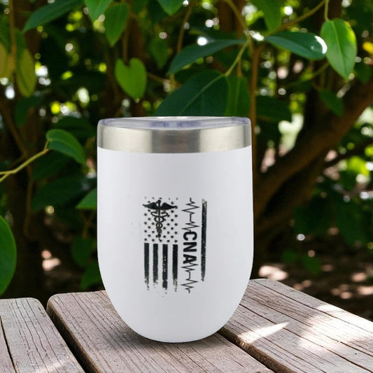 12 oz Double Wall Vacuum Insulated CNA Cerfied Nurses Assistant Tumbler with American Flag EKG and the caduceus