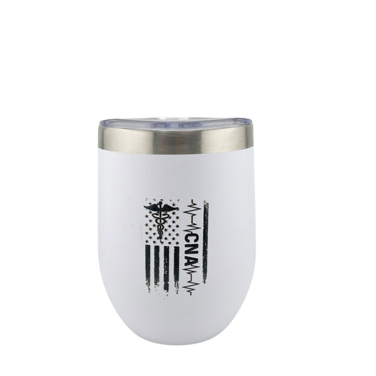 12 oz Doubele Wall Vacuum Insulated CNA Cerfied Nurses Assistant Tumbler with American Flag EKG and the caduceus
