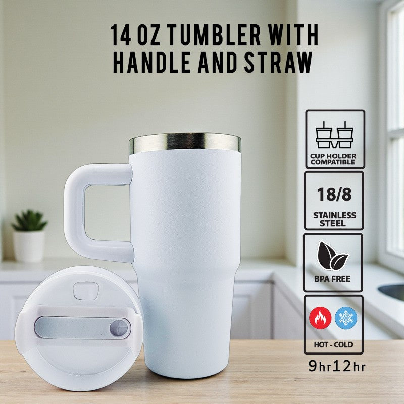 14 oz Stainless Steel Tumbler With Handle – Frozen-Inspired | Single-Sided Double UVDTF 3D Permastickers | Vacuum Insulated & BPA-Free