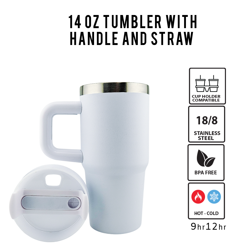 14 oz Stainless Steel Tumbler With Handle – Frozen-Inspired | Single-Sided Double UVDTF 3D Permastickers | Vacuum Insulated & BPA-Free