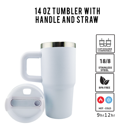 14 oz Stainless Steel Tumbler With Handle – Frozen-Inspired | Single-Sided Double UVDTF 3D Permastickers | Vacuum Insulated & BPA-Free