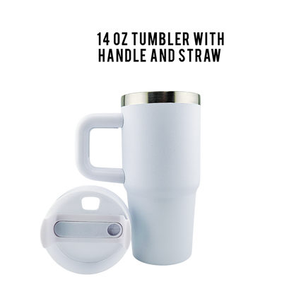 14 oz Stainless Steel Tumbler With Handle – Frozen-Inspired | Single-Sided Double UVDTF 3D Permastickers | Vacuum Insulated & BPA-Free