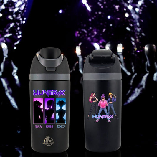 EnduroSip® 16 oz K-POP Demon Hunters Huntrix Fruit Bottle – Mira, Rumi & Zoey | Insulated Stainless Steel Straw Bottle (Black)