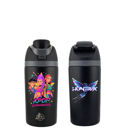 EnduroSip® 16 oz Huntrix K-POP Demon Hunters Performance Fruit Bottle – Dual 3D UVDTF Stickers | Zoey, Rumi & Mira | Insulated Straw Bottle (Black)