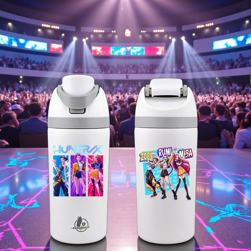 16 oz K-Pop Huntrix Tumbler – Rumi, Zoey & Mira | Double-Sided 3D UVDTF Permastickers | Leak-Proof Flip Lid