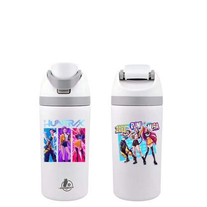16 oz K-Pop Huntrix Tumbler – Rumi, Zoey & Mira | Double-Sided 3D UVDTF Permastickers | Leak-Proof Flip Lid