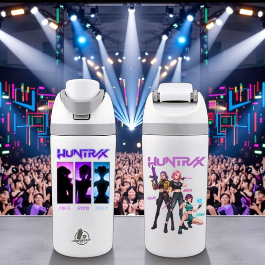 EnduroSip® 16 oz K-POP Demon Hunters Huntrix Fruit Bottle – Dual UVDTF 3D Permastickers | Mira, Rumi & Zoey | Large (White)