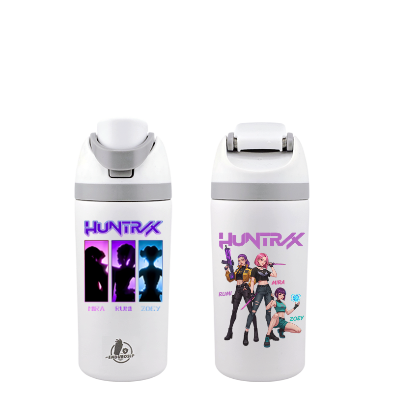 EnduroSip® 16 oz K-POP Demon Hunters Huntrix Fruit Bottle – Dual UVDTF 3D Permastickers | Mira, Rumi & Zoey | Large (White)