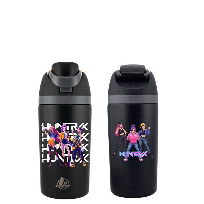 EnduroSip® 16 oz K-POP Demon Hunters Huntrix Fruit Bottle – Mira, Rumi & Zoey | Insulated Stainless Steel Straw Water Bottle (Black)