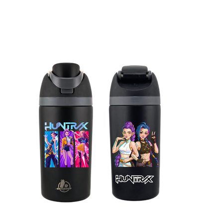 EnduroSip® 16 oz K-POP Demon Hunters Huntrix Fruit Bottle – Dual UVDTF 3D Permastickers | Mira, Rumi & Zoey | Insulated Stainless Steel Straw Bottle (Black)
