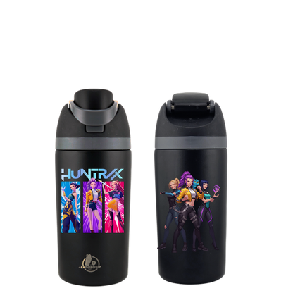 EnduroSip® 16 oz K-POP Demon Hunters Huntrix Fruit Bottle – Dual UVDTF 3D Permastickers | Mira, Rumi & Zoey | Insulated Stainless Steel Straw Bottle (Black)