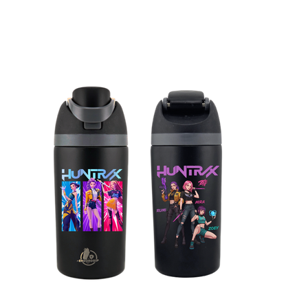 EnduroSip® 16 oz K-POP Demon Hunters Huntrix Fruit Bottle – Dual UVDTF 3D Permastickers | Mira, Rumi & Zoey | Insulated Stainless Steel Straw Bottle (Black)