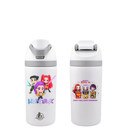 EnduroSip 16 oz Huntrix K-POP Chibi Edition Fruit Bottle – Dual 3D UVDTF Stickers | Mira, Rumi & Zoey (White)