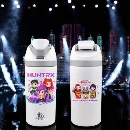 EnduroSip® 16 oz Huntrix K-POP Demon Hunters Cartoon Edition Fruit Bottle – Dual 3D UVDTF Stickers | Mira, Rumi & Zoey | Insulated Straw Bottle (White)