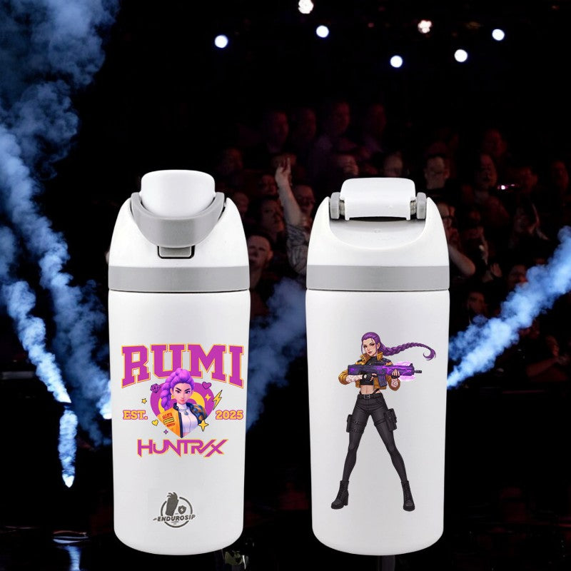 EnduroSip® 16 oz RUMI Huntrix Fruit Bottle – Dual UVDTF Permastickers | RUMI Front & Back (White)