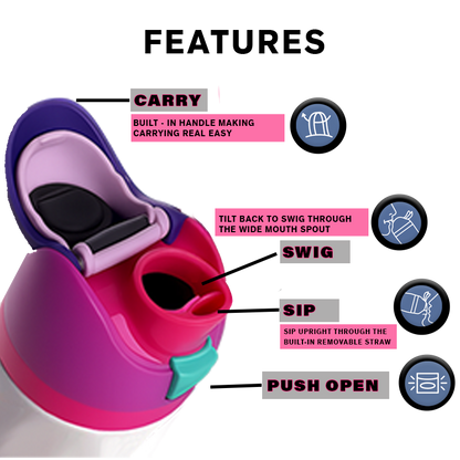 EnduroSip Kids Fruit Bottle Insulated Stainless Steel Water Bottle with Straw for Sports, Travel, and School, BPA-Free Sports Water Bottle, 16 oz