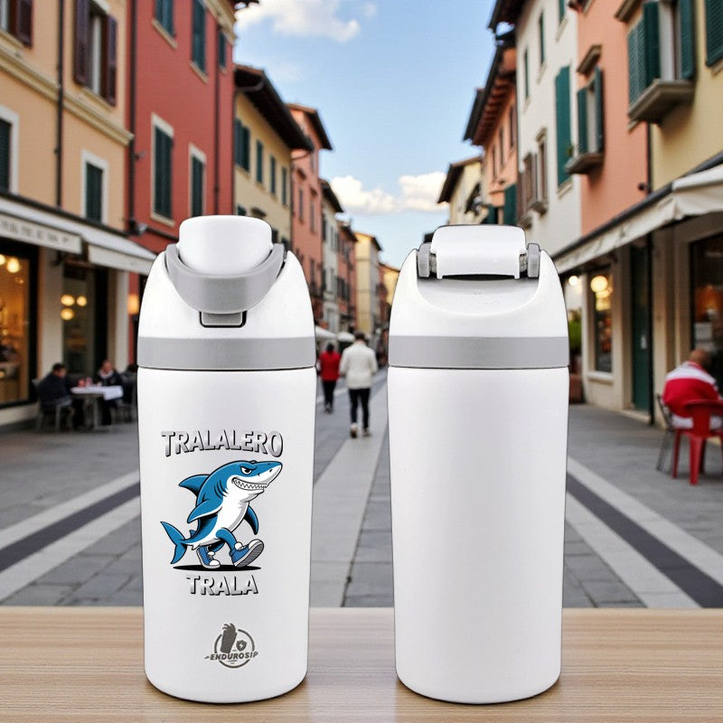 EnduroSip® 16 oz Water Bottle – Tralalero Trala Italian Brainrot | Dual-Sip Lid & UVDTF 3D Permasticker