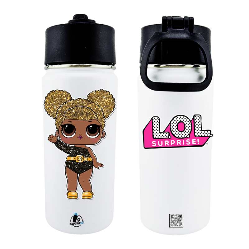 LOL Surprise Queen Bee Glitter 16 oz Kids Tumbler – Double Wall Vacuum Insulated with Sip Lid & Straw (White)