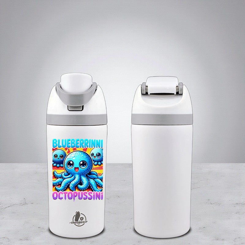 Italian Brain Rot “Blueberrinni Octopussini” 16 oz 2-Way Sip Bottle – 3D UVDTF Permasticker Black, White or Blue