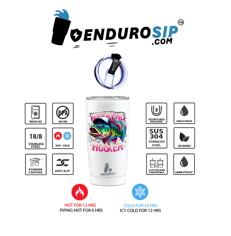 Weekend Hooker 20 oz Stainless Steel Fishing Tumbler | EnduroSip™ Insulated Cup