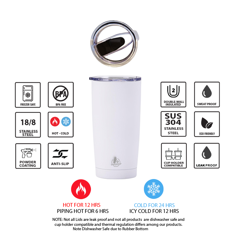 EnduroSip™ 20 oz Stainless Steel Tumbler | Double-Wall Vacuum Insulated | Black or White | MOQ 1