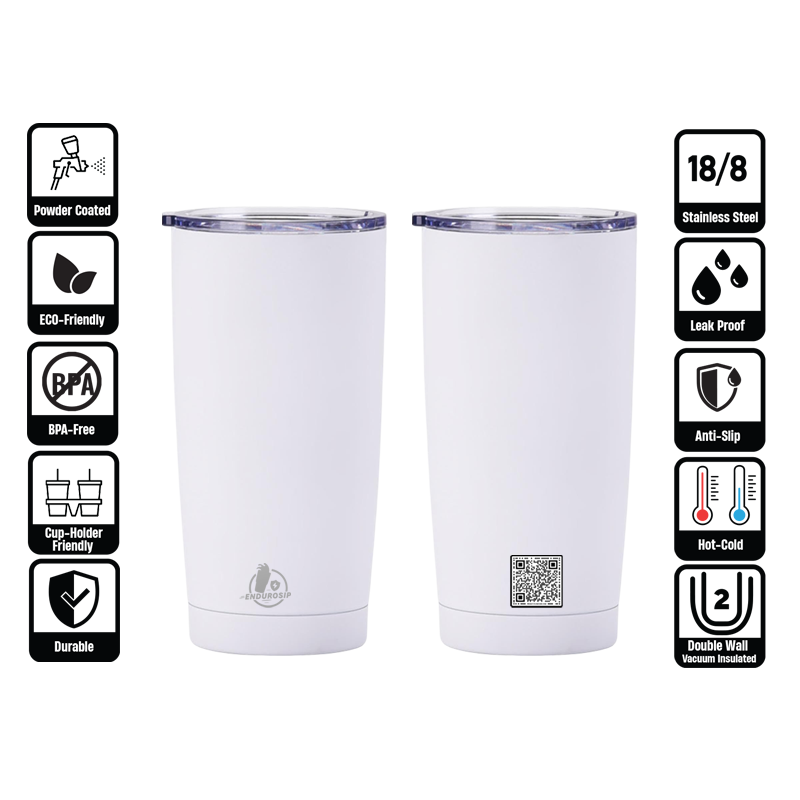 EnduroSip™ 20 oz Stainless Steel Tumbler | Double-Wall Vacuum Insulated | Black or White | MOQ 1