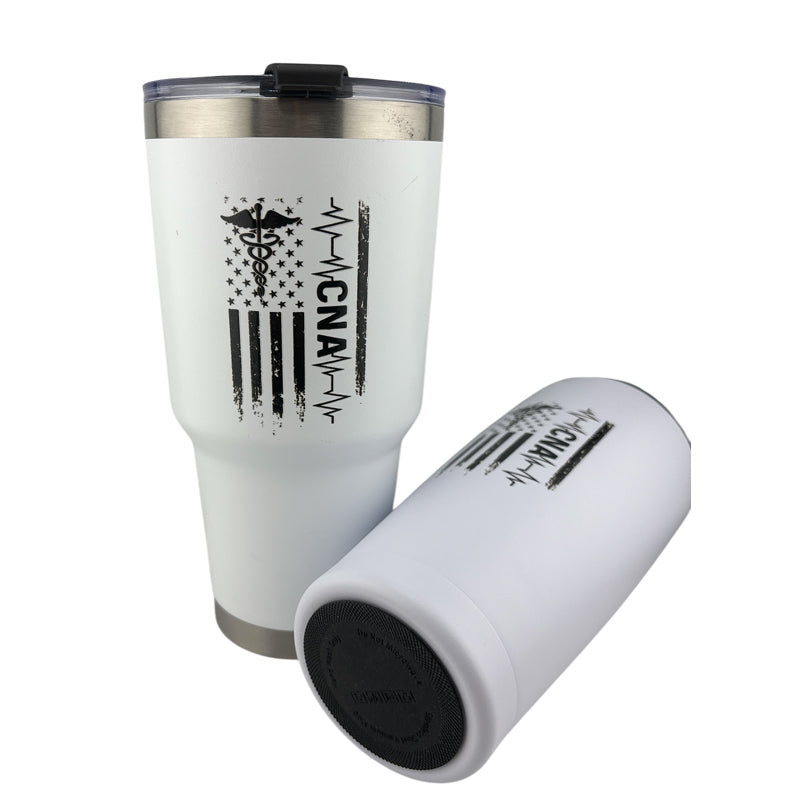 30 oz Double Wall Vacuum Insulated CNA Certified Nurses Assistant Tumbler with American Flag EKG and the caduceus