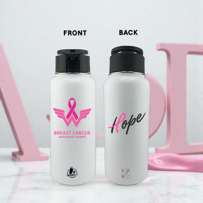 Breast Cancer Awareness Month 32 oz White Stainless Steel Tumbler with MagSafe™ Magnetic Phone Holder Lid | EnduroSip