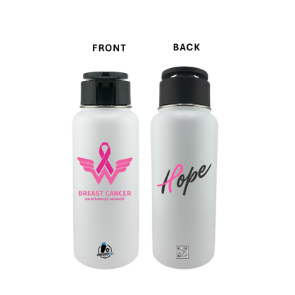 Breast Cancer Awareness Month 32 oz White Stainless Steel Tumbler with MagSafe™ Magnetic Phone Holder Lid | EnduroSip