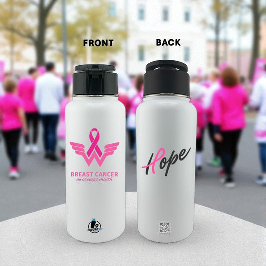 Breast Cancer Awareness Month 32 oz White Stainless Steel Tumbler with MagSafe™ Magnetic Phone Holder Lid | EnduroSip