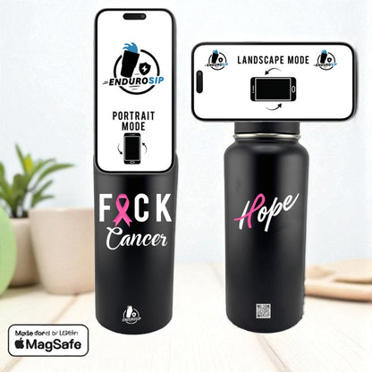 Fuck Cancer 32 oz Stainless Steel Tumbler with MagSafe™ Magnetic Phone Holder Lid | EnduroSip