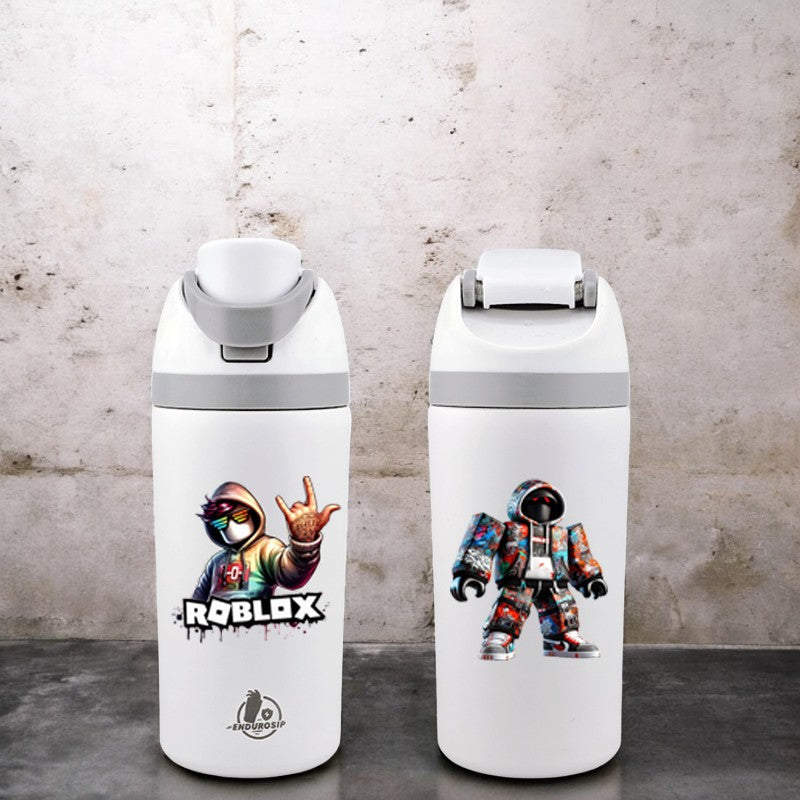 Roblox 16 oz Fruit Bottle – White | Dual-Sip Straw & Gulp Lid | Double-Sided 3D UVDTF Permastickers