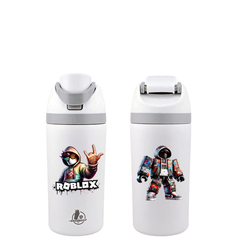 Roblox 16 oz Fruit Bottle – White | Dual-Sip Straw & Gulp Lid | Double-Sided 3D UVDTF Permastickers