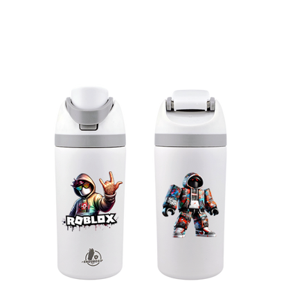 Roblox 16 oz Fruit Bottle – White | Dual-Sip Straw & Gulp Lid | Double-Sided 3D UVDTF Permastickers