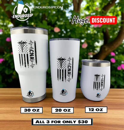 CNA 20 oz, 30 oz & 12 oz Double Wall Vacuum Insulated CNA Certified Nurses Assistant Tumbler (3 included)