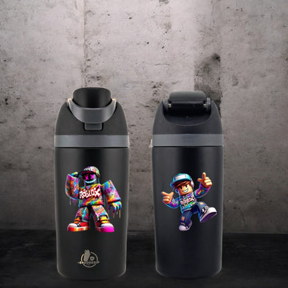 Roblox 16 oz Fruit Bottle – Black | Dual-Sip Straw & Gulp Lid | Double-Sided 3D UVDTF Permastickers