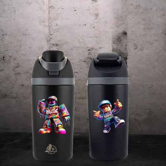 Roblox 16 oz Fruit Bottle – Black | Dual-Sip Straw & Gulp Lid | Double-Sided 3D UVDTF Permastickers