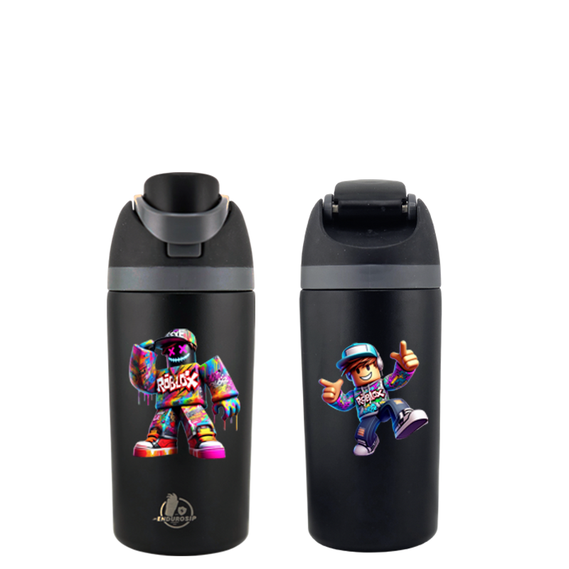 Roblox 16 oz Fruit Bottle – Black | Dual-Sip Straw & Gulp Lid | Double-Sided 3D UVDTF Permastickers