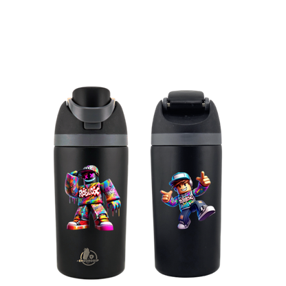 Roblox 16 oz Fruit Bottle – Black | Dual-Sip Straw & Gulp Lid | Double-Sided 3D UVDTF Permastickers