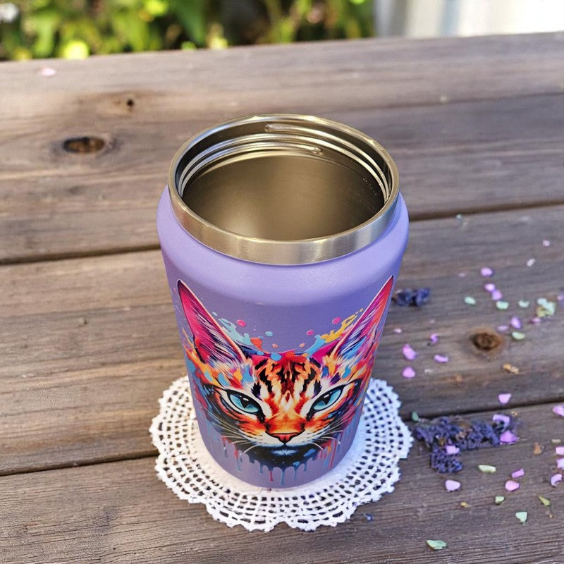 Colorful Splash Cat Kitten 50  oz Stainless Steel Tumbler  With Handle Purple Keeps Hot Keep Cold Double Wall Insulated