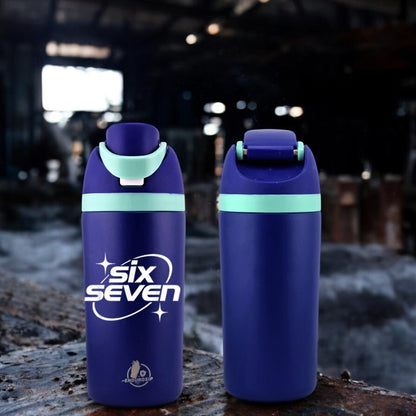 67 “Six Seven” 16 oz Fruit Bottle Blue | Viral Slang Design | Dual-Sip Straw & Gulp Lid | 3D UVDTF Permastickers