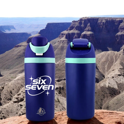 67 “Six Seven” 16 oz Fruit Bottle Blue | Viral Slang Design | Dual-Sip Straw & Gulp Lid | 3D UVDTF Permastickers