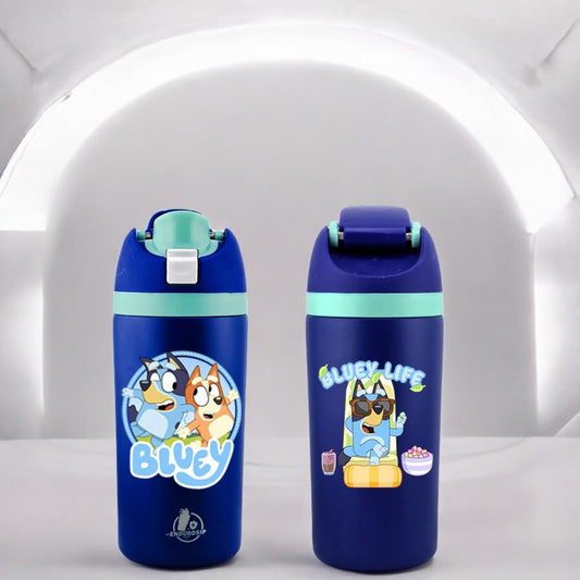 16 oz Bluey Cartoon Kids Fruit Bottle – Double-Sided UVDTF 3D Permasticker Featuring Bluey & Bingo | Leak-Proof & Kid-Friendly | Blue