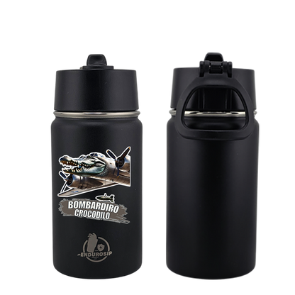 EnduroSip® 12 oz Water Bottle – Bombardiro Crocodilo Italian Brainrot | Black, Blue, Pink & White UVDTF 3D Permasticker