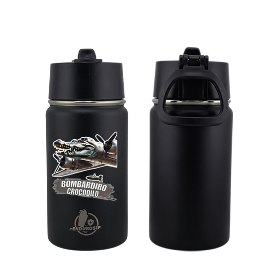 EnduroSip® 12 oz Water Bottle – Bombardiro Crocodilo Italian Brainrot | Black, Blue, Pink & White UVDTF 3D Permasticker