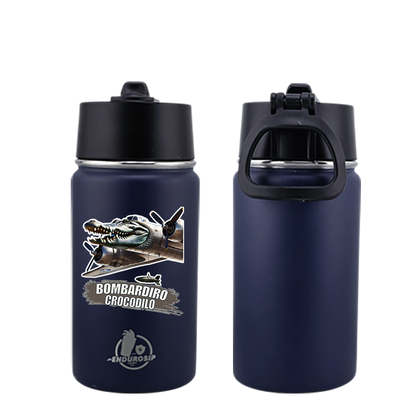 EnduroSip® 12 oz Water Bottle – Bombardiro Crocodilo Italian Brainrot | Black, Blue, Pink & White UVDTF 3D Permasticker