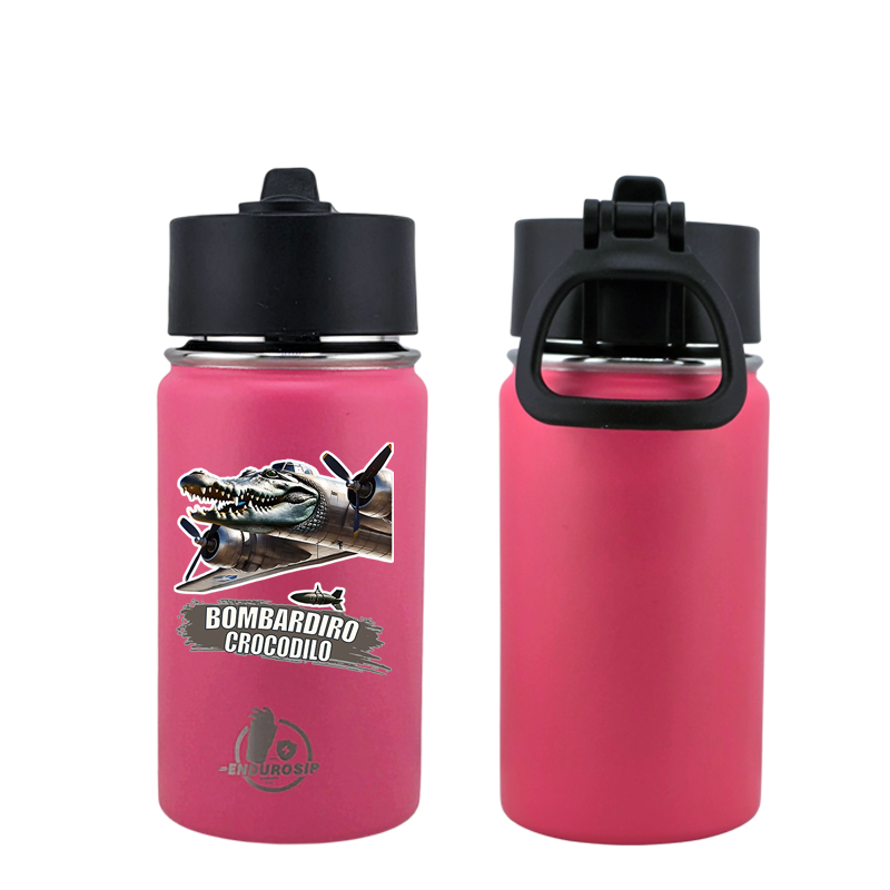 EnduroSip® 12 oz Water Bottle – Bombardiro Crocodilo Italian Brainrot | Black, Blue, Pink & White UVDTF 3D Permasticker