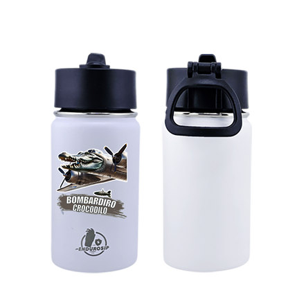 EnduroSip® 12 oz Water Bottle – Bombardiro Crocodilo Italian Brainrot | Black, Blue, Pink & White UVDTF 3D Permasticker