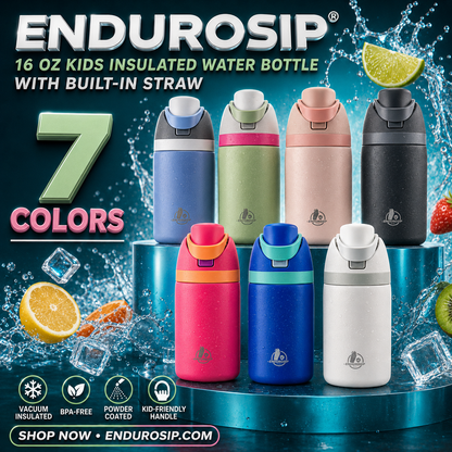 EnduroSip® 16 oz Kids Insulated Stainless Steel Water Bottle with Straw