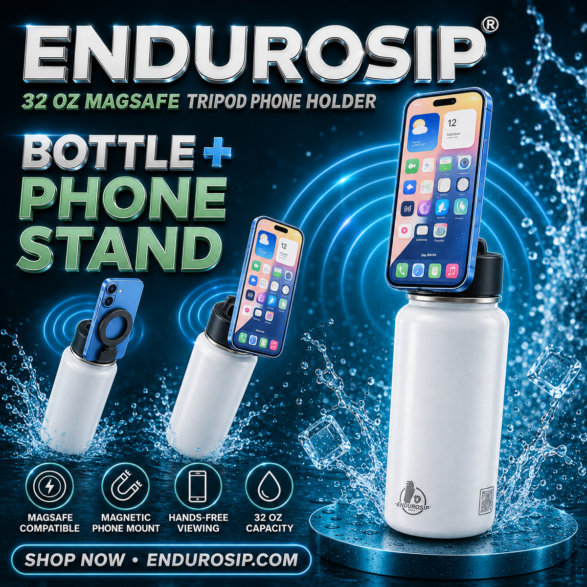 EnduroSip® 32 oz MagSafe-Compatible Phone Holder Insulated Water Bottle